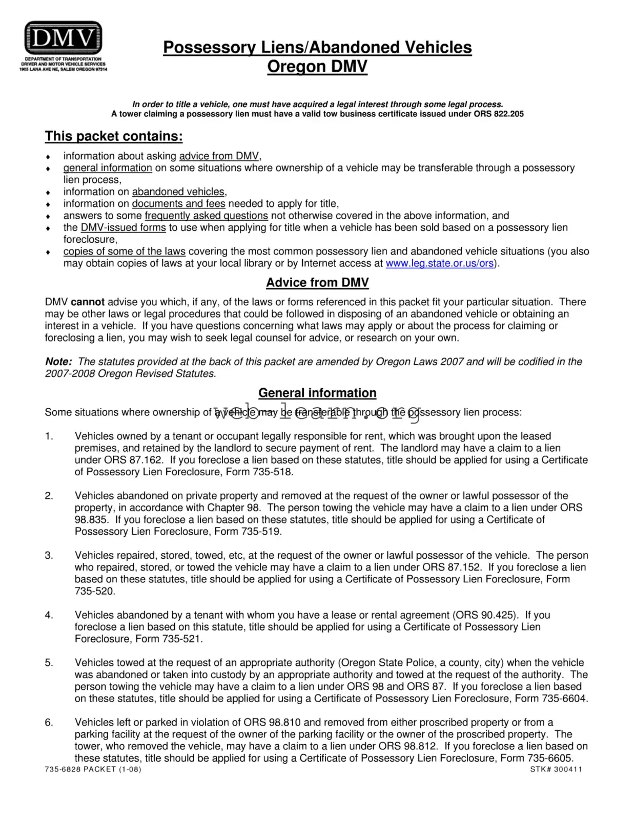 Blank Oregon Abandoned Vehicles Form