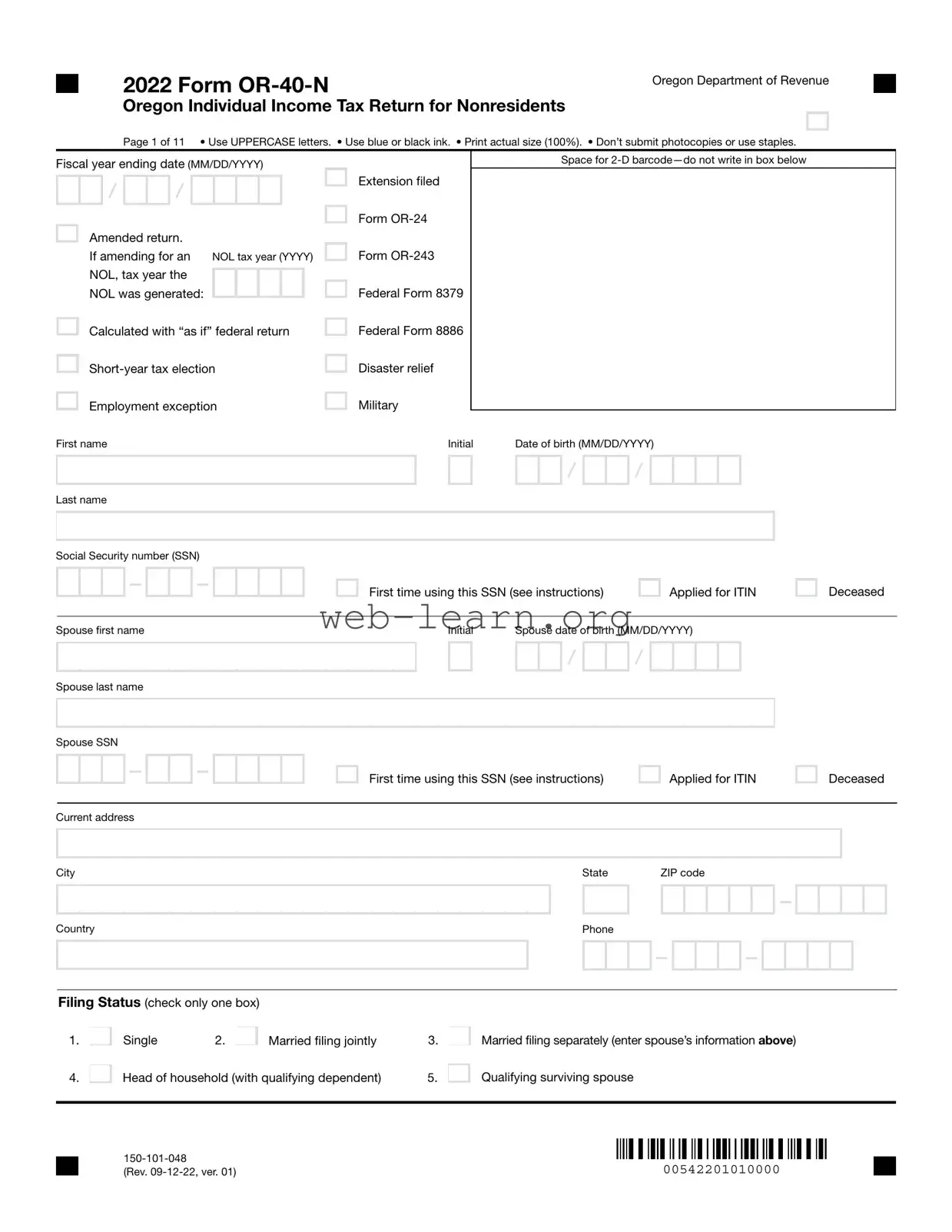 Blank Oregon 40N Form