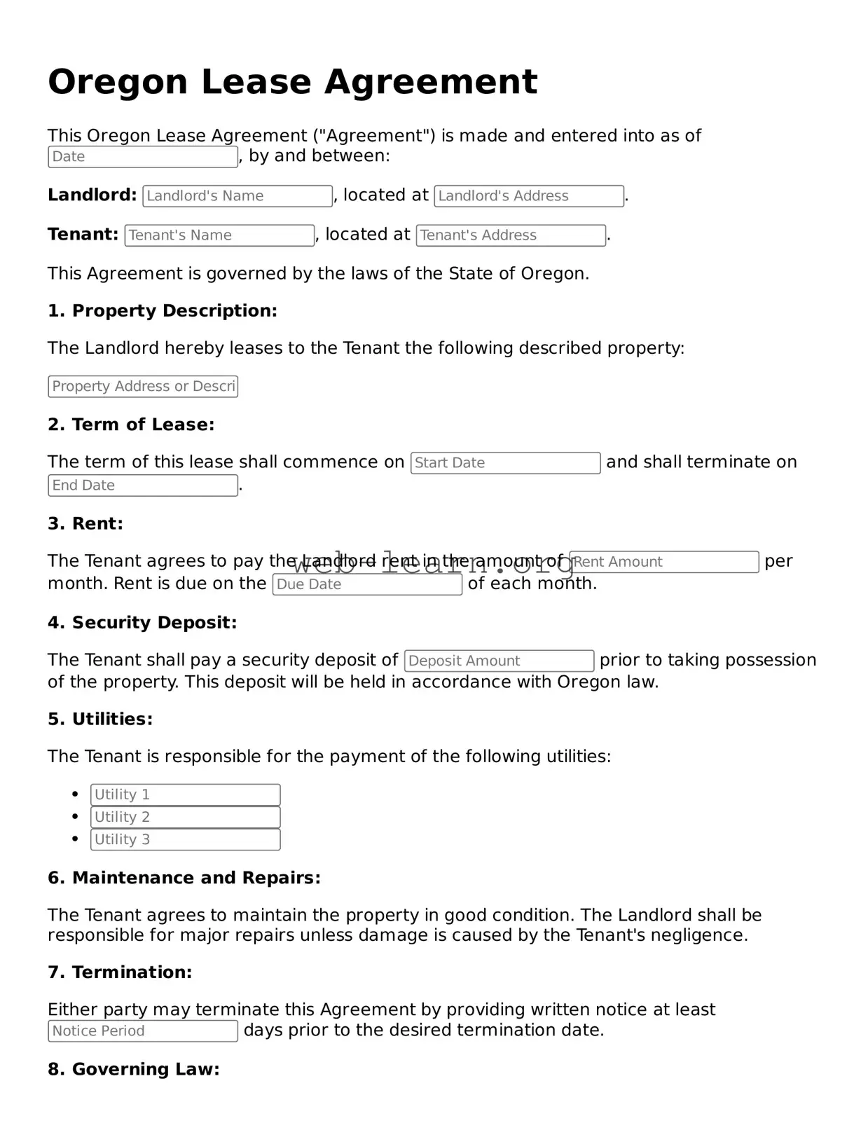 Attorney-Approved Lease Agreement Document for the State of Oregon