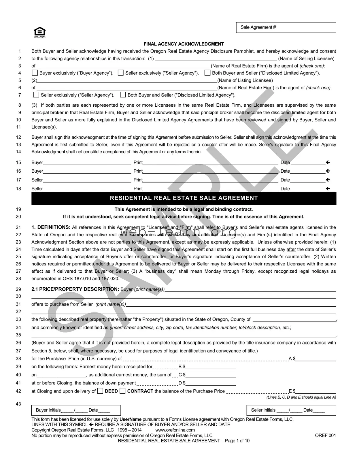 Blank Oregon Real Estate Form