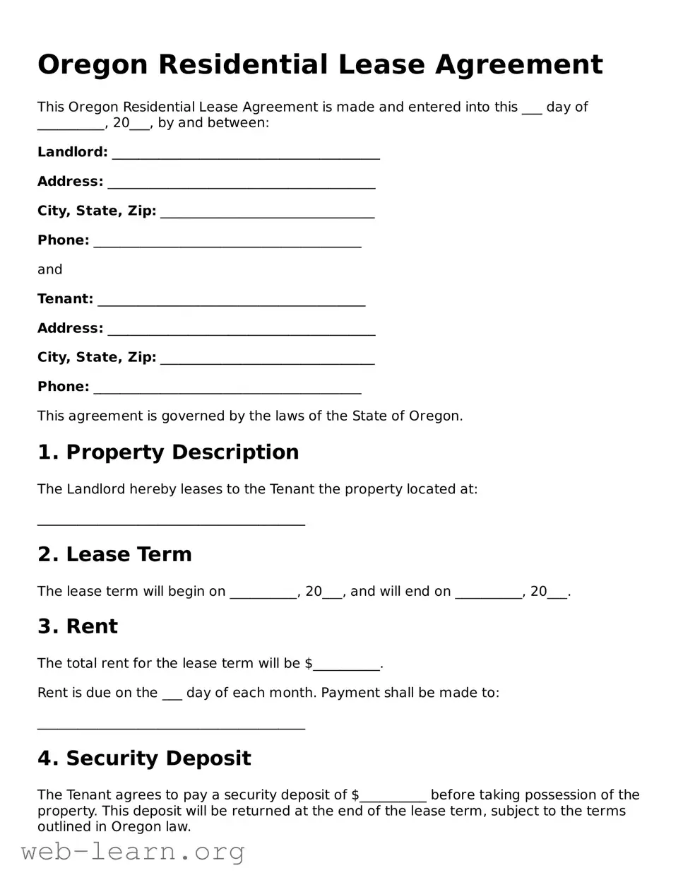 Attorney-Approved Residential Lease Agreement Document for the State of Oregon