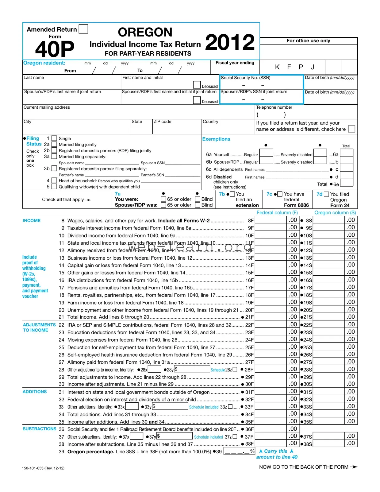 Blank Oregon 40P Form