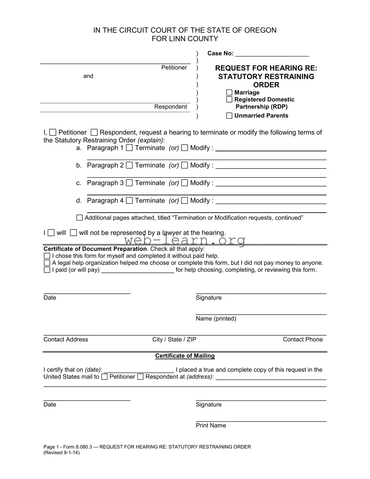 Blank Oregon 8 080 3 Form