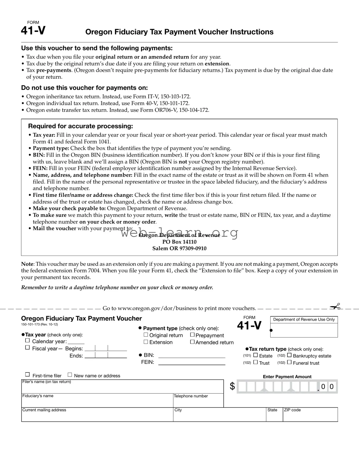 Blank Oregon 41 V Form