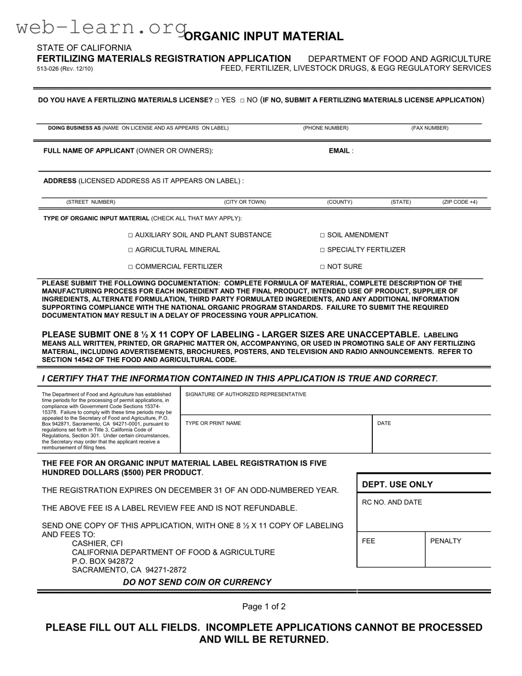Blank California 513 026 Form