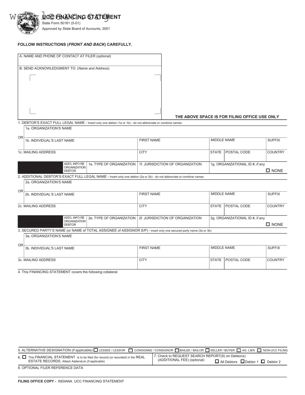 Blank Indiana State 50181 Form