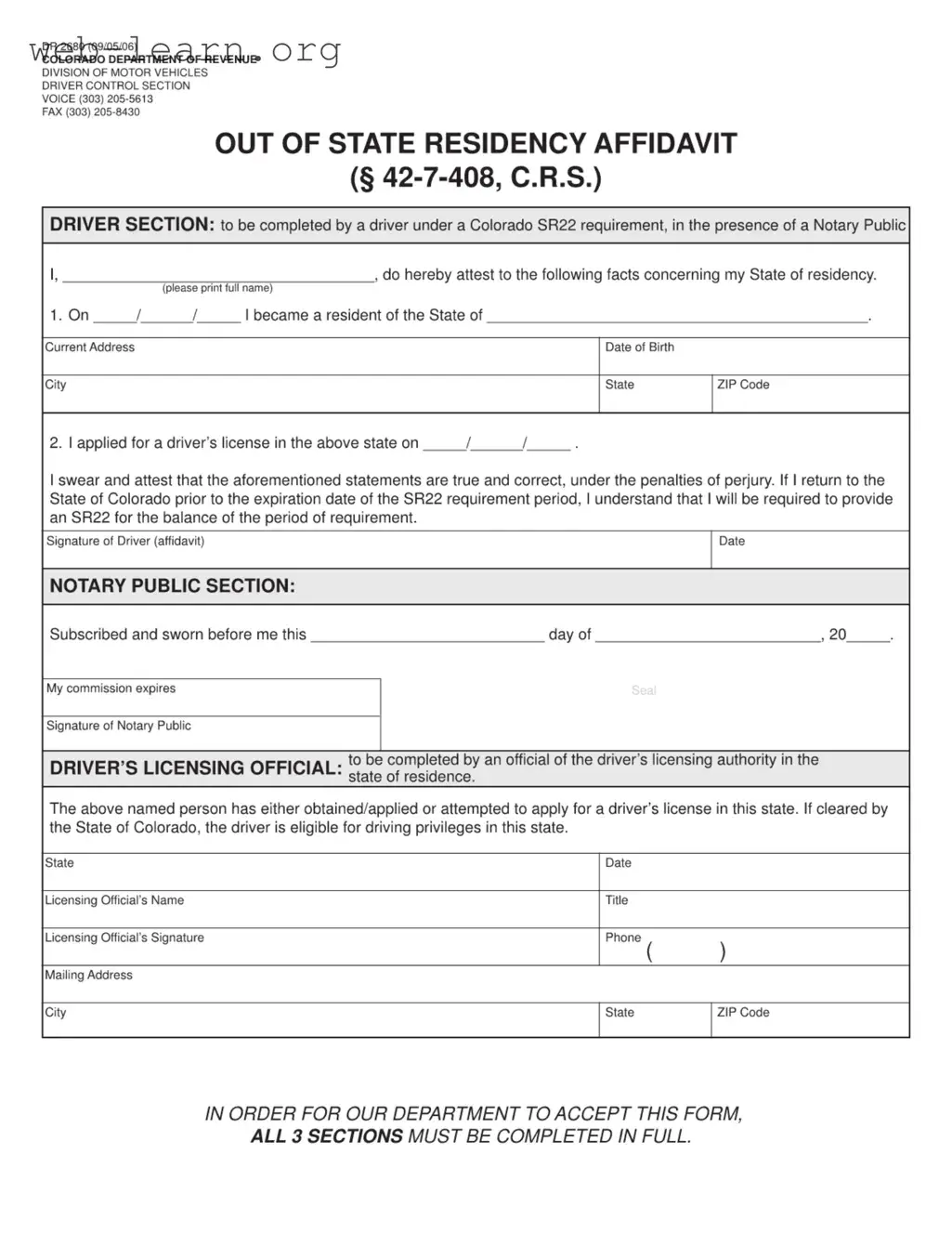 Blank Dr 2680 Colorado Form