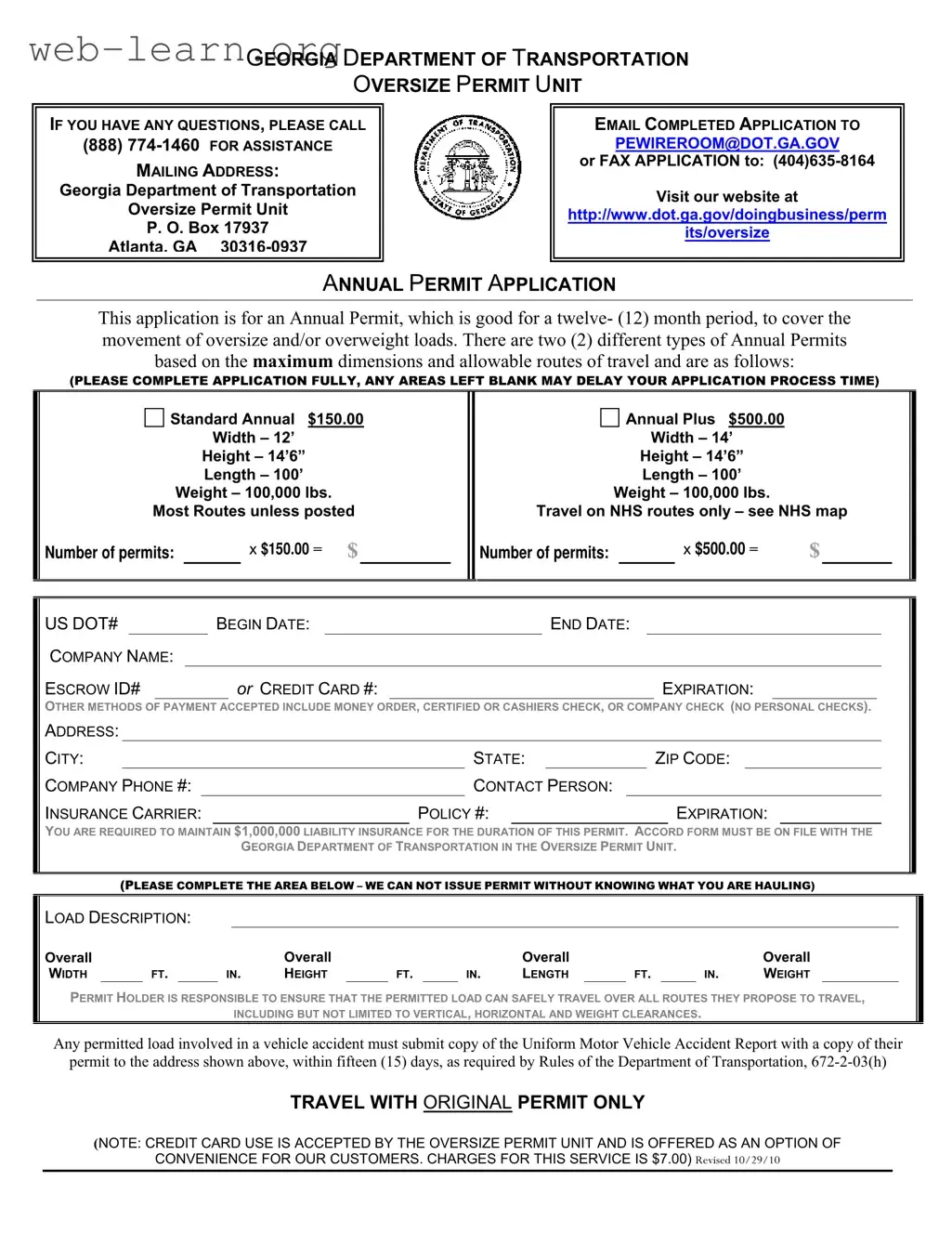 Blank Georgia Permit Application Form