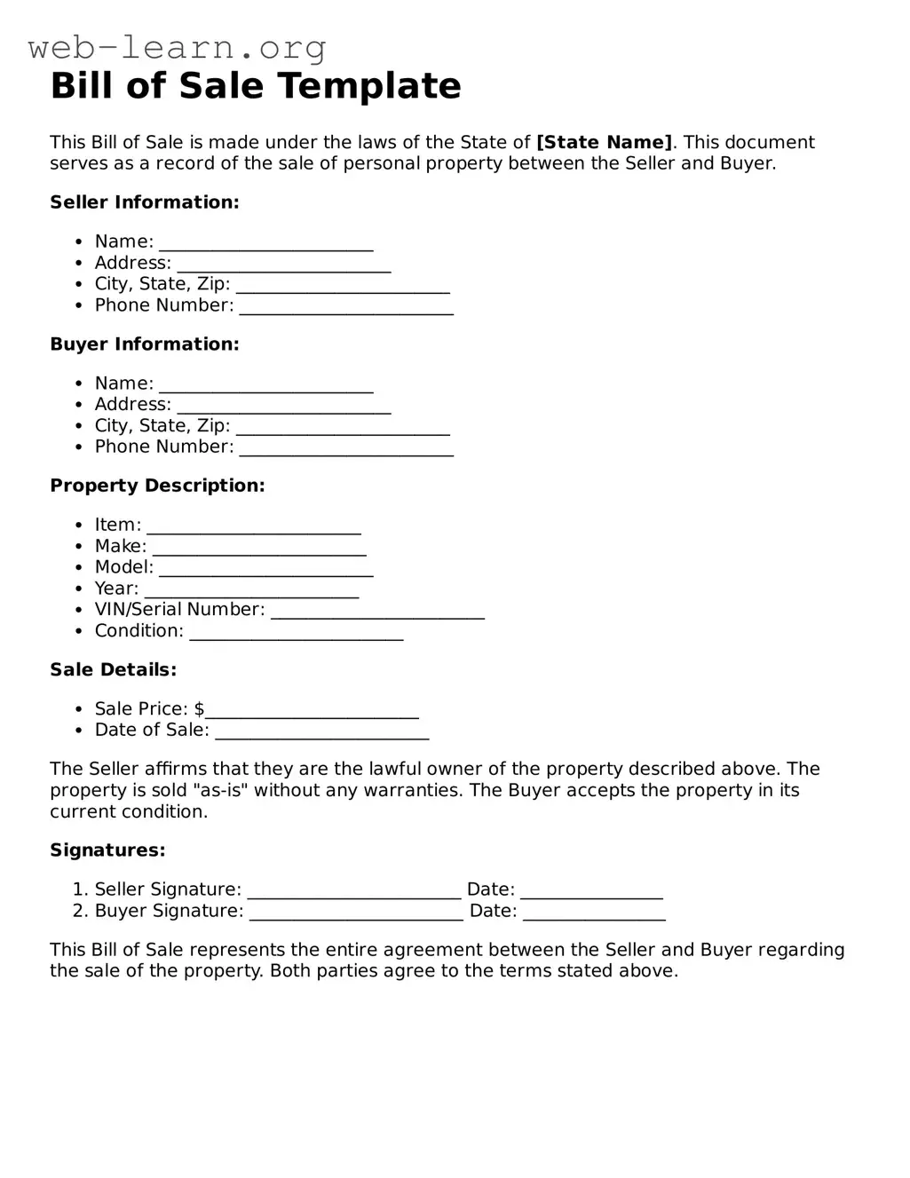 Attorney-Approved Bill of Sale Template