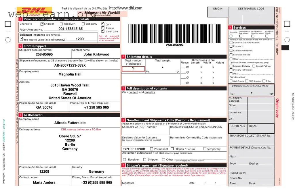 Blank Dhl Waybill Form