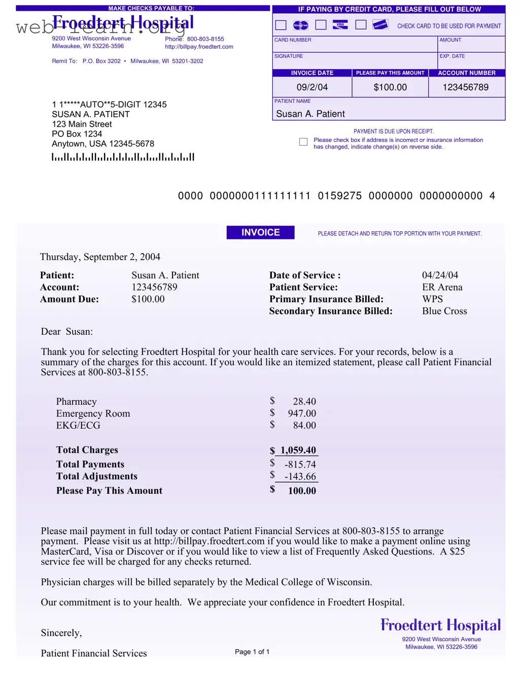 Blank Hospital Bill Form