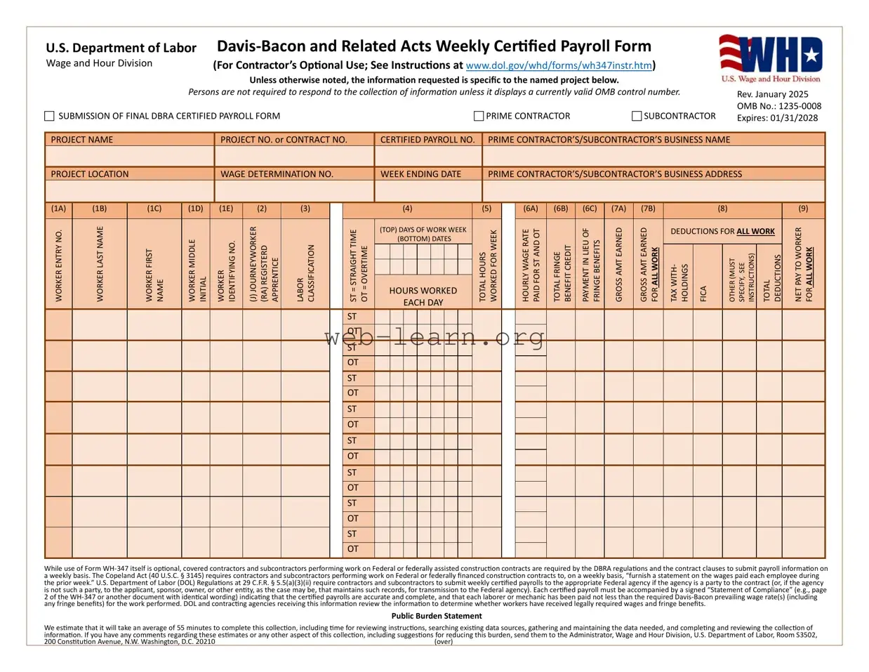 Blank U.S. DoL Form