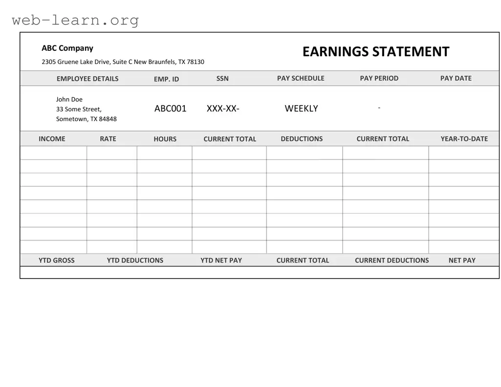 Blank Independent Contractor Pay Stub Form