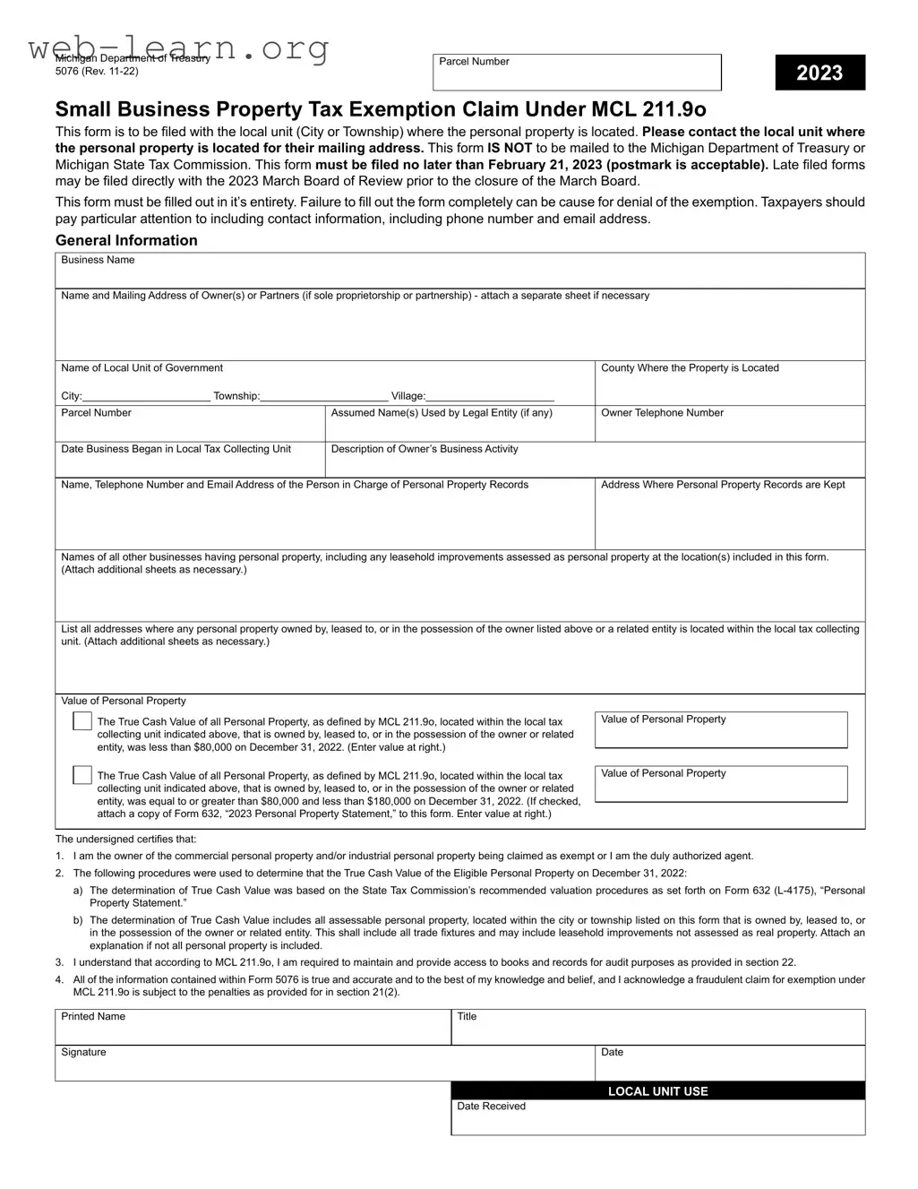 Blank Michigan Exemption Form