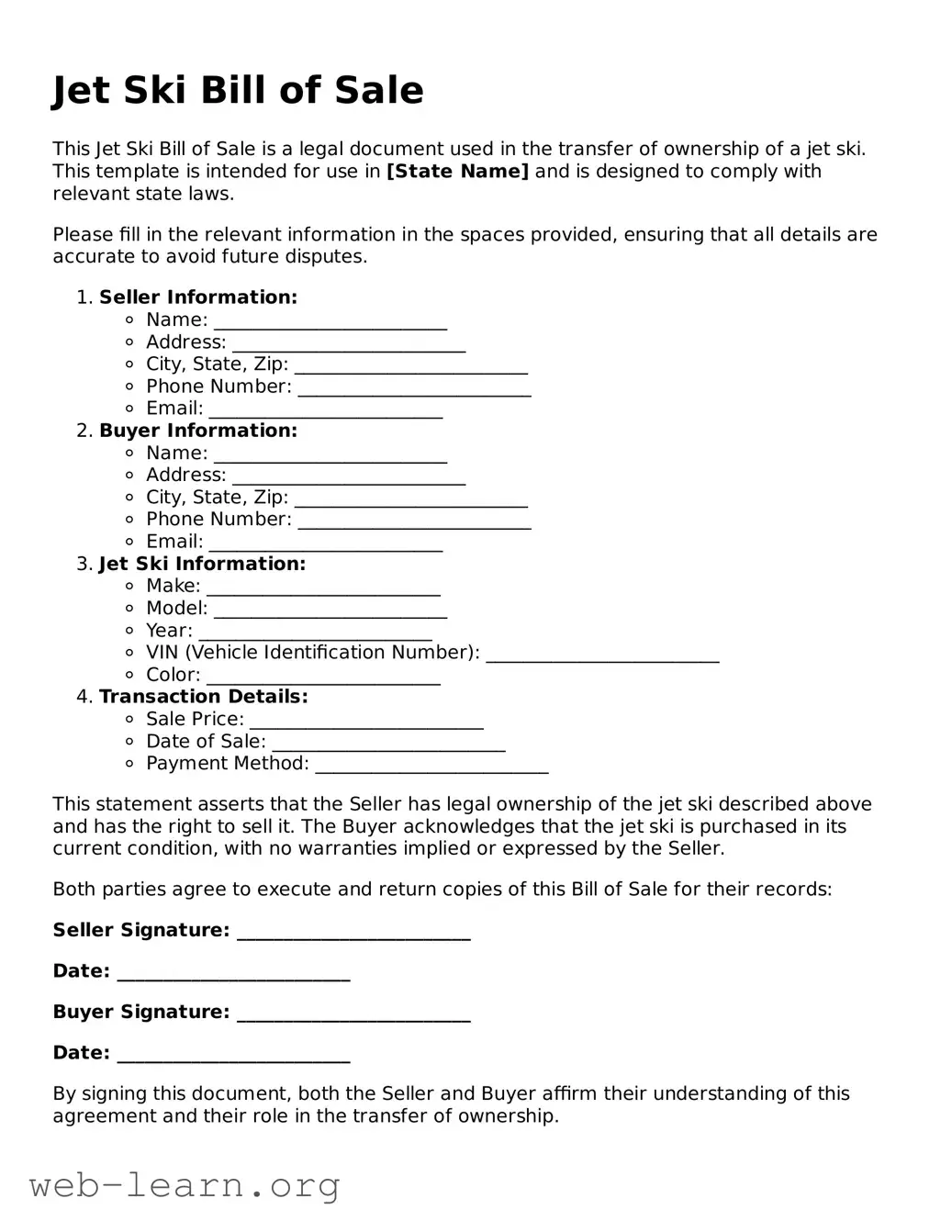 Attorney-Approved Jet Ski Bill of Sale Template