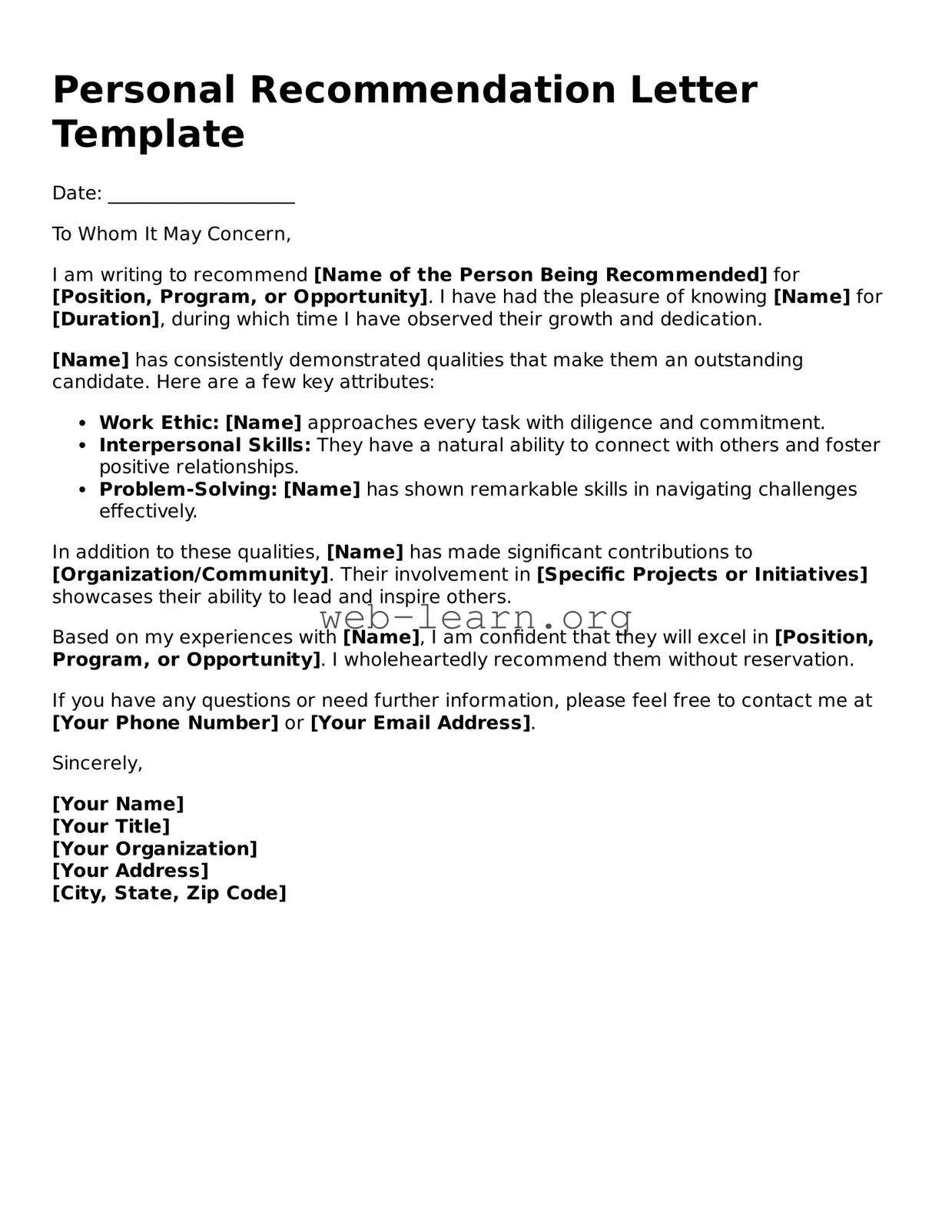 Attorney-Approved Personal Recommendation Letter Template