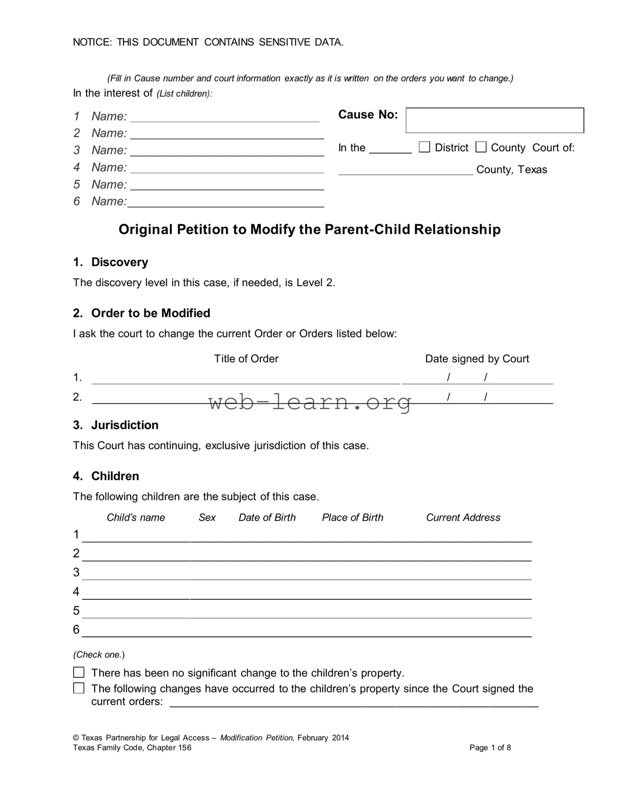 Blank Texas Petition To Modify Form