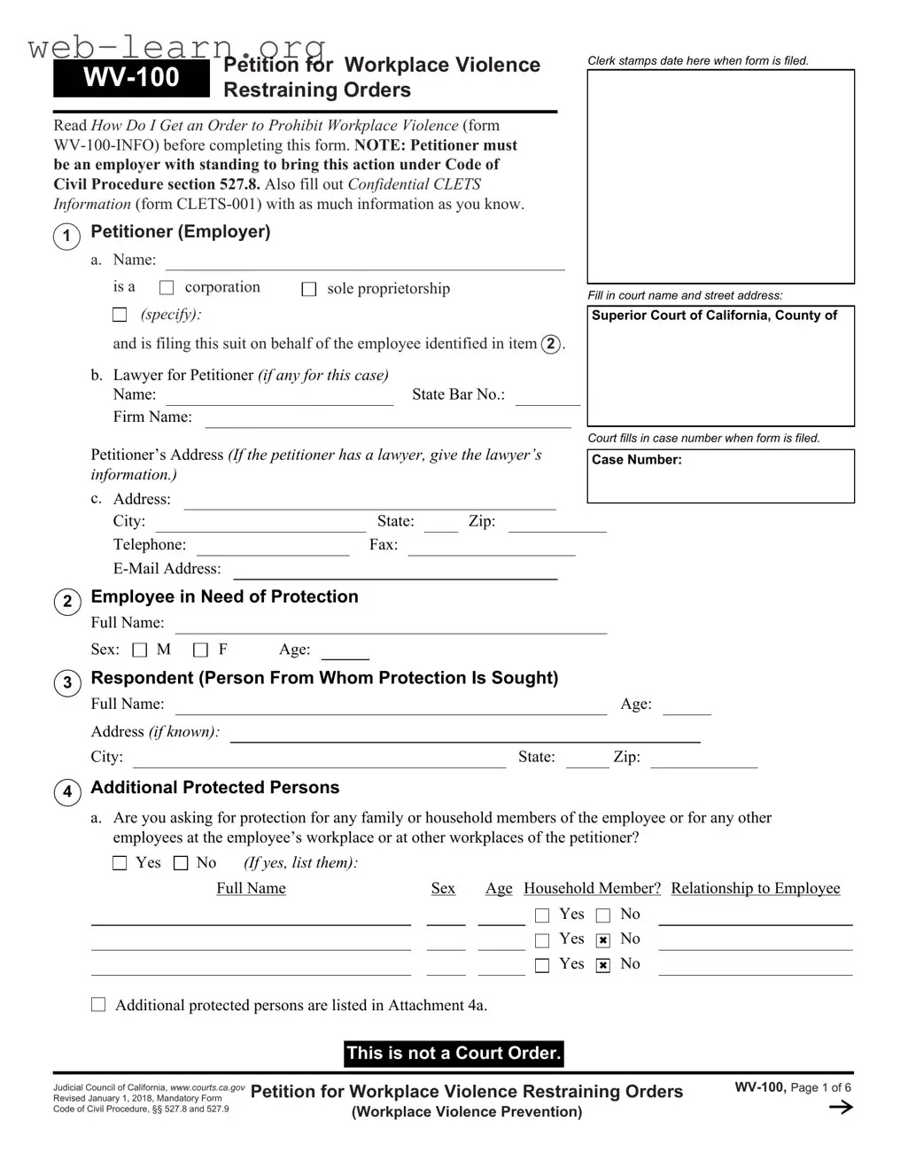 Blank California Wv 100 Form