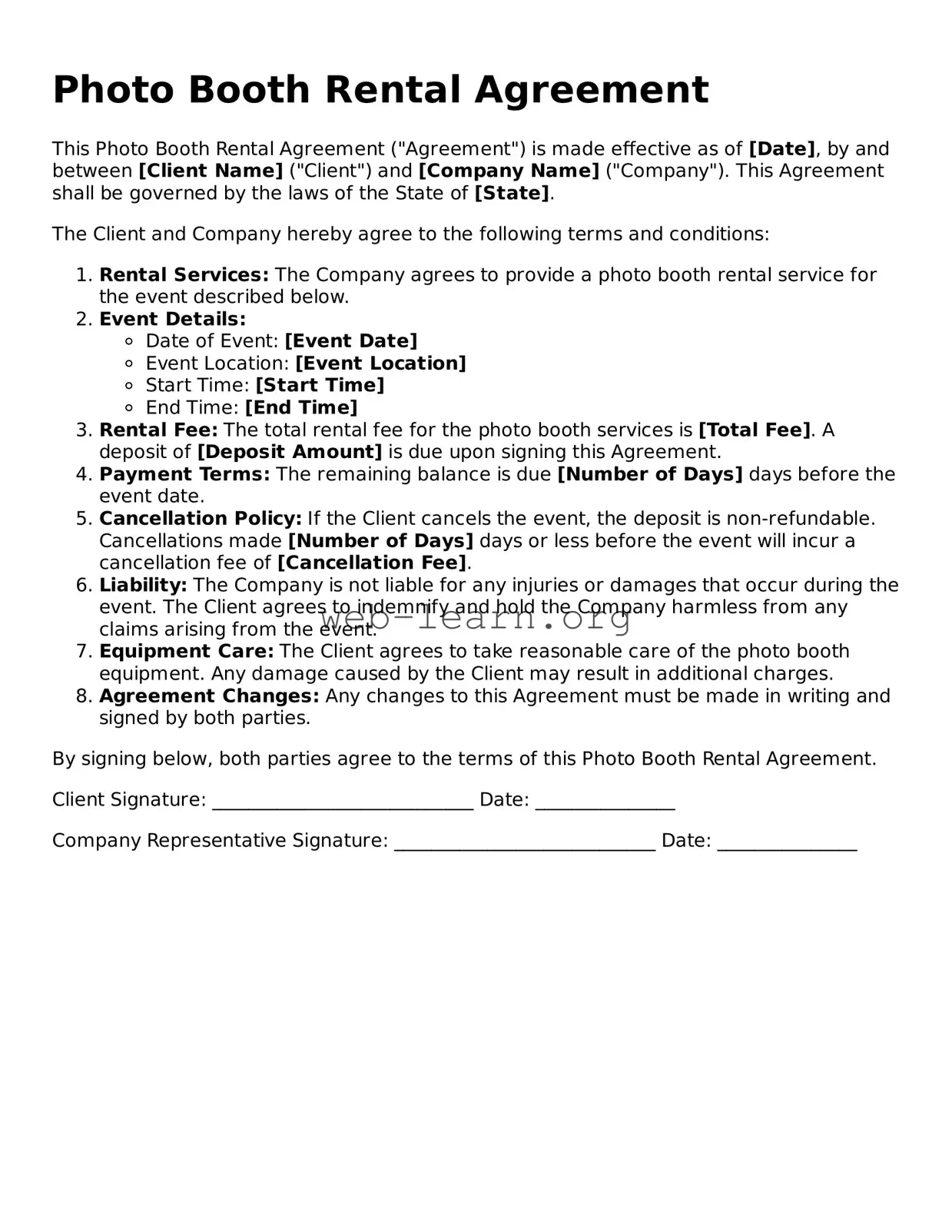 Attorney-Approved Photo Booth Rental Agreement Template