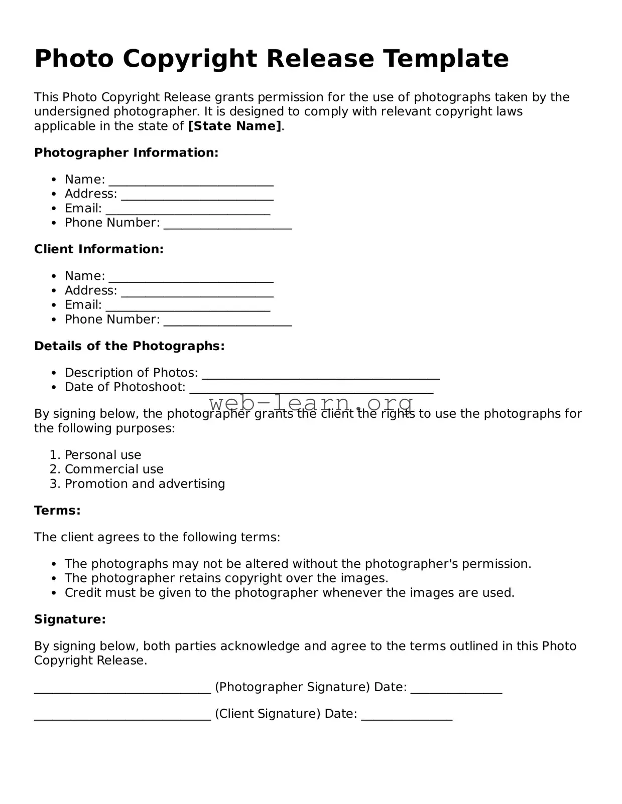 Attorney-Approved Photo Copyright Release Template