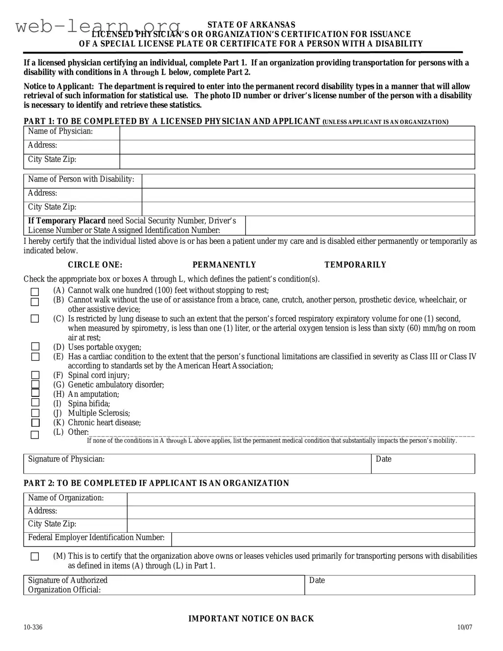 Blank Arkansas 10 336 Form
