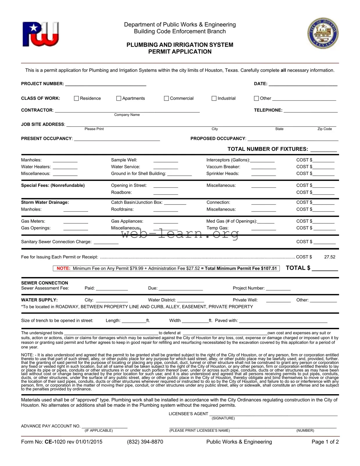 Blank Texas Ce 1020 Form