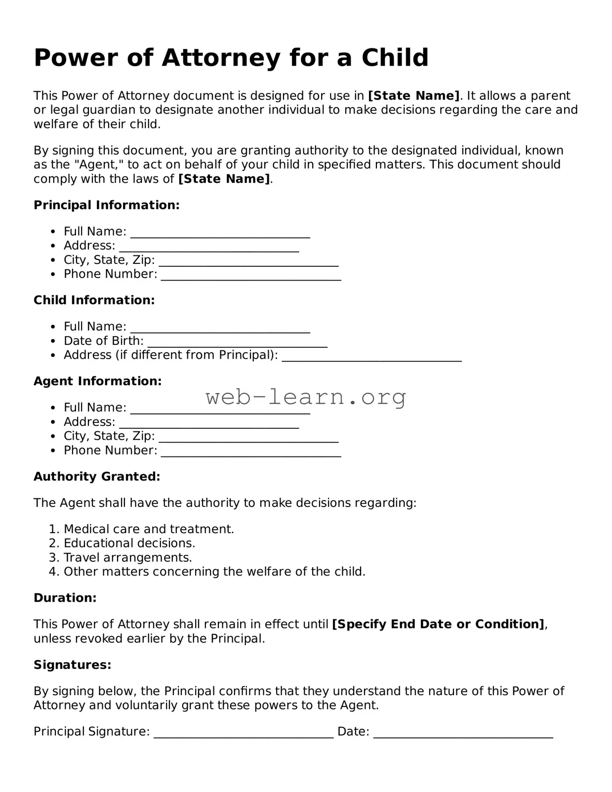 Attorney-Approved Power of Attorney for a Child Template