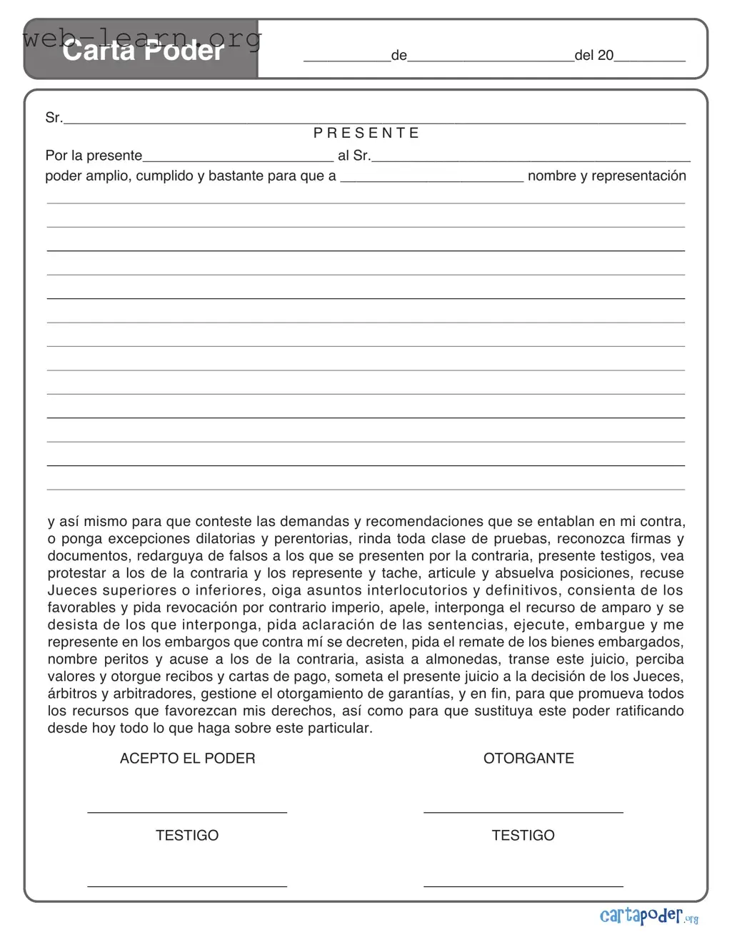 Blank Carta Poder Form