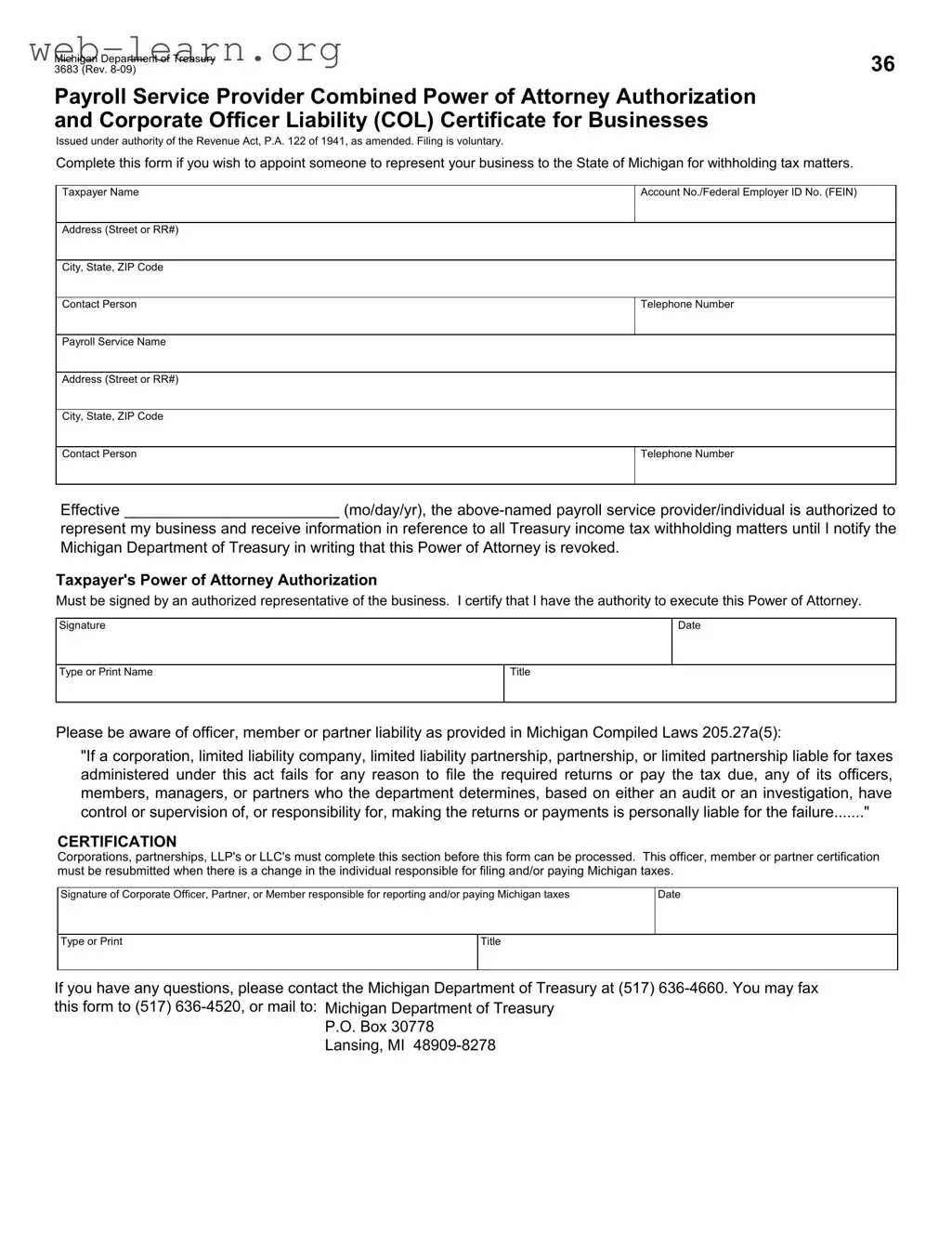 Blank Michigan 3683 Form