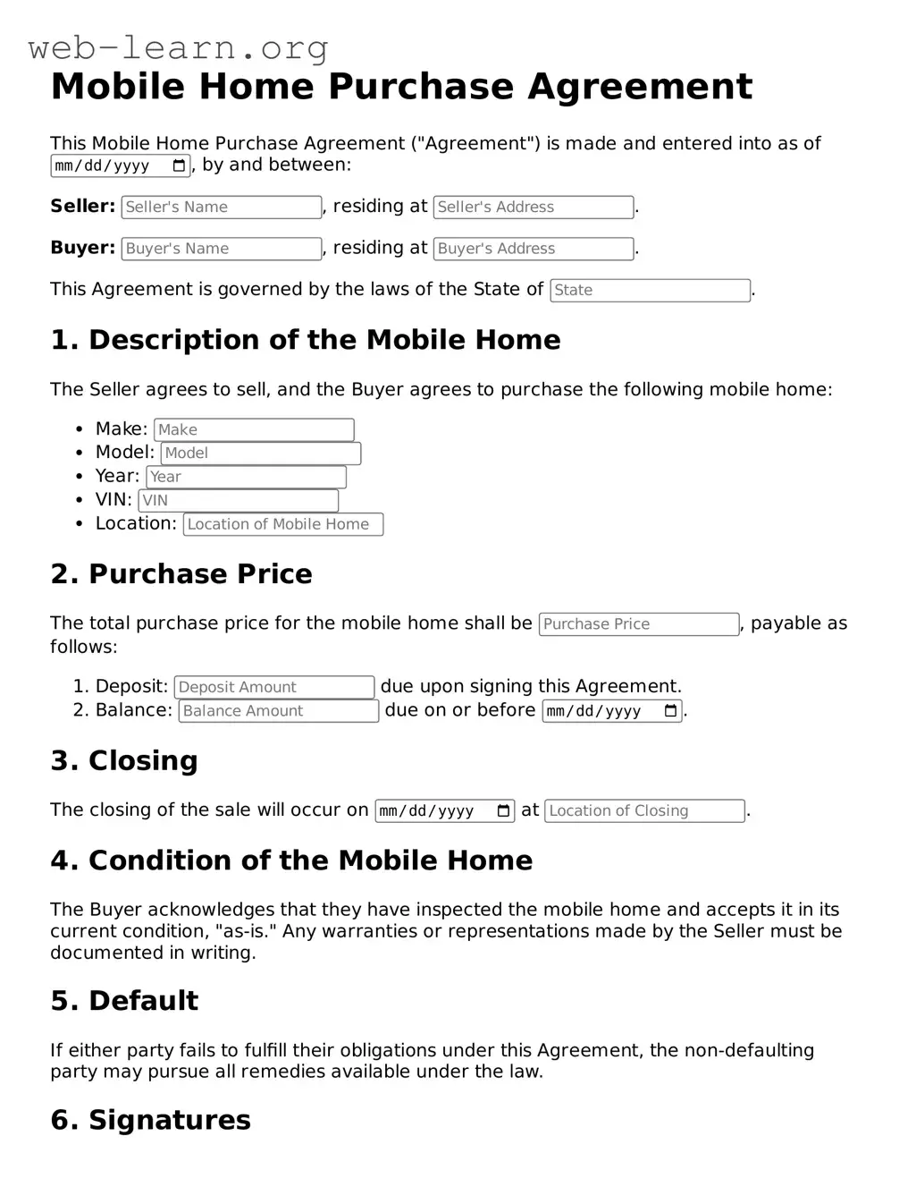 Attorney-Approved Mobile Home Purchase Agreement Template