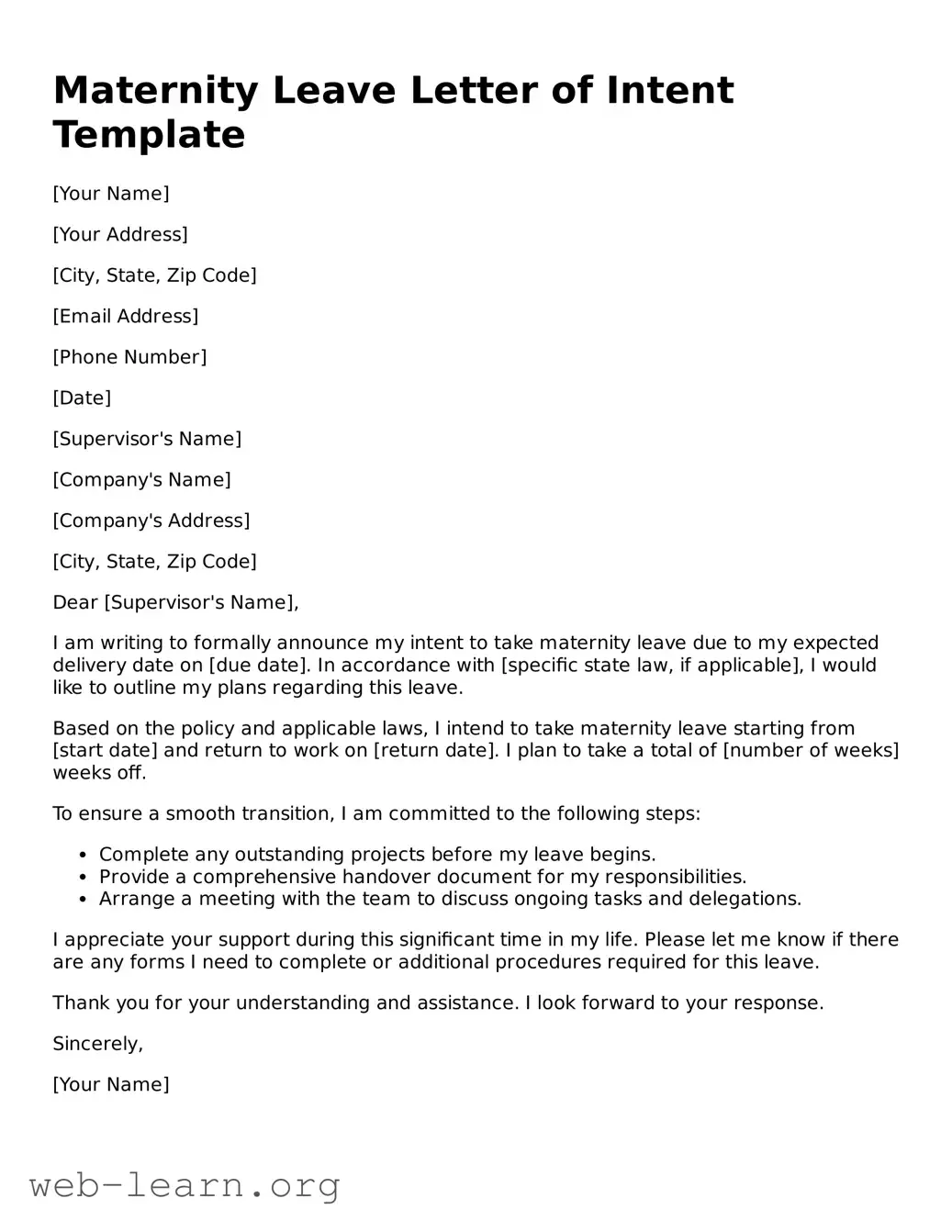 Attorney-Approved Maternity Leave Letter of Intent Template