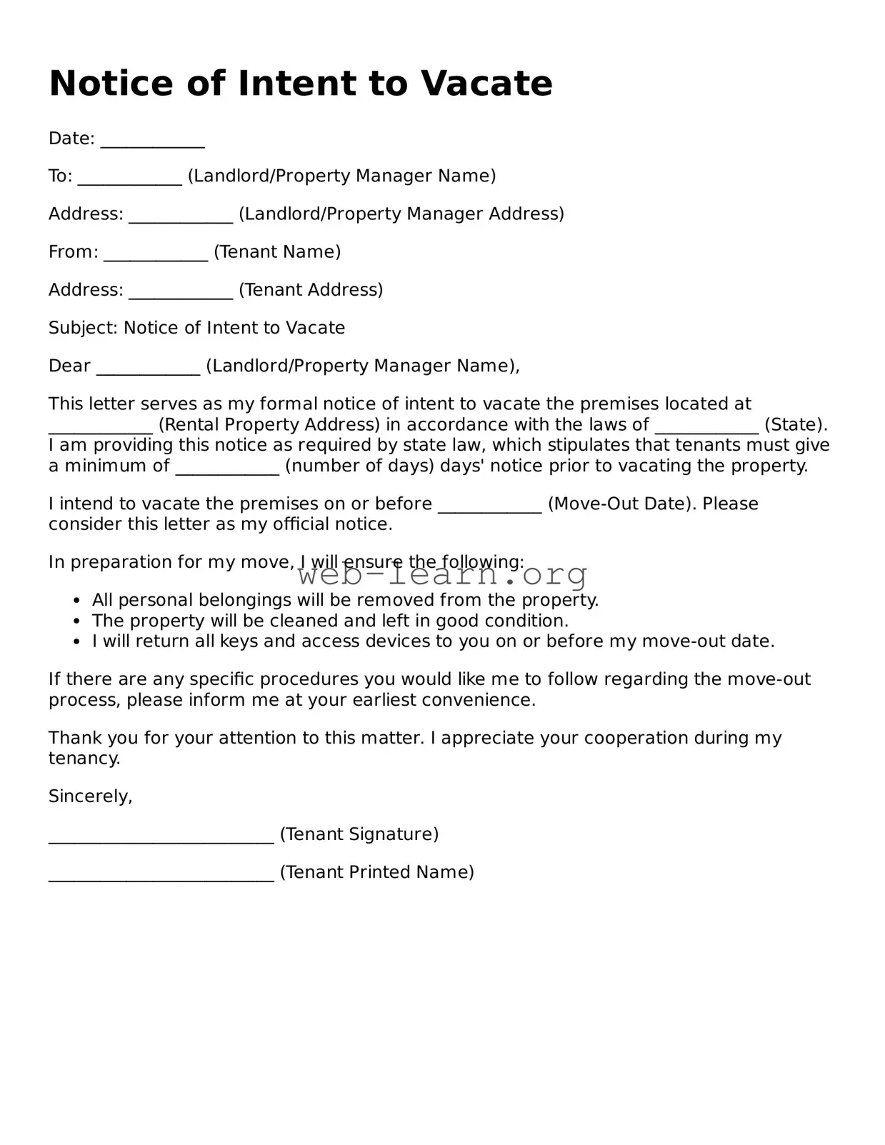 Attorney-Approved Notice of Intent to Vacate Template