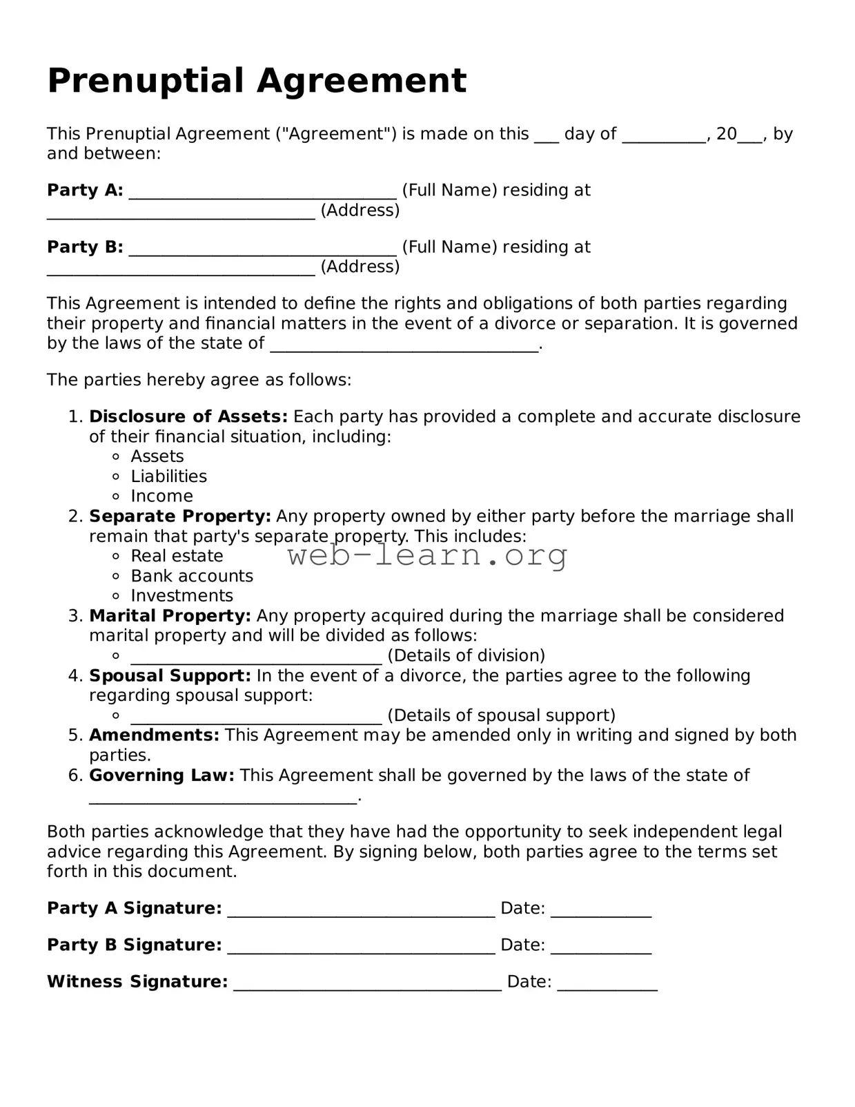 Attorney-Approved Prenuptial Agreement Template