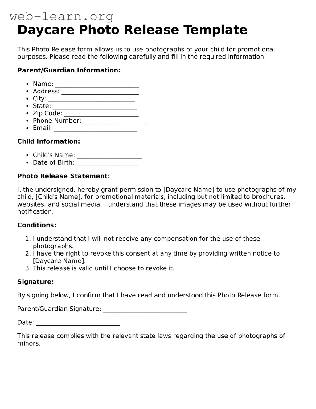 Attorney-Approved Daycare Photo Release Template