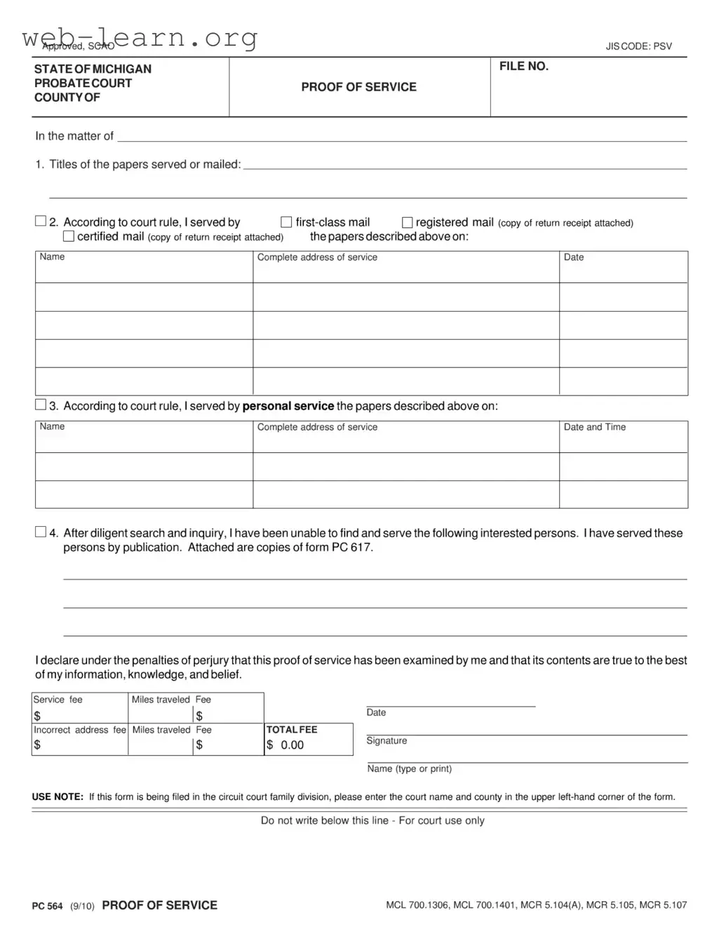 Blank Michigan Probate Form