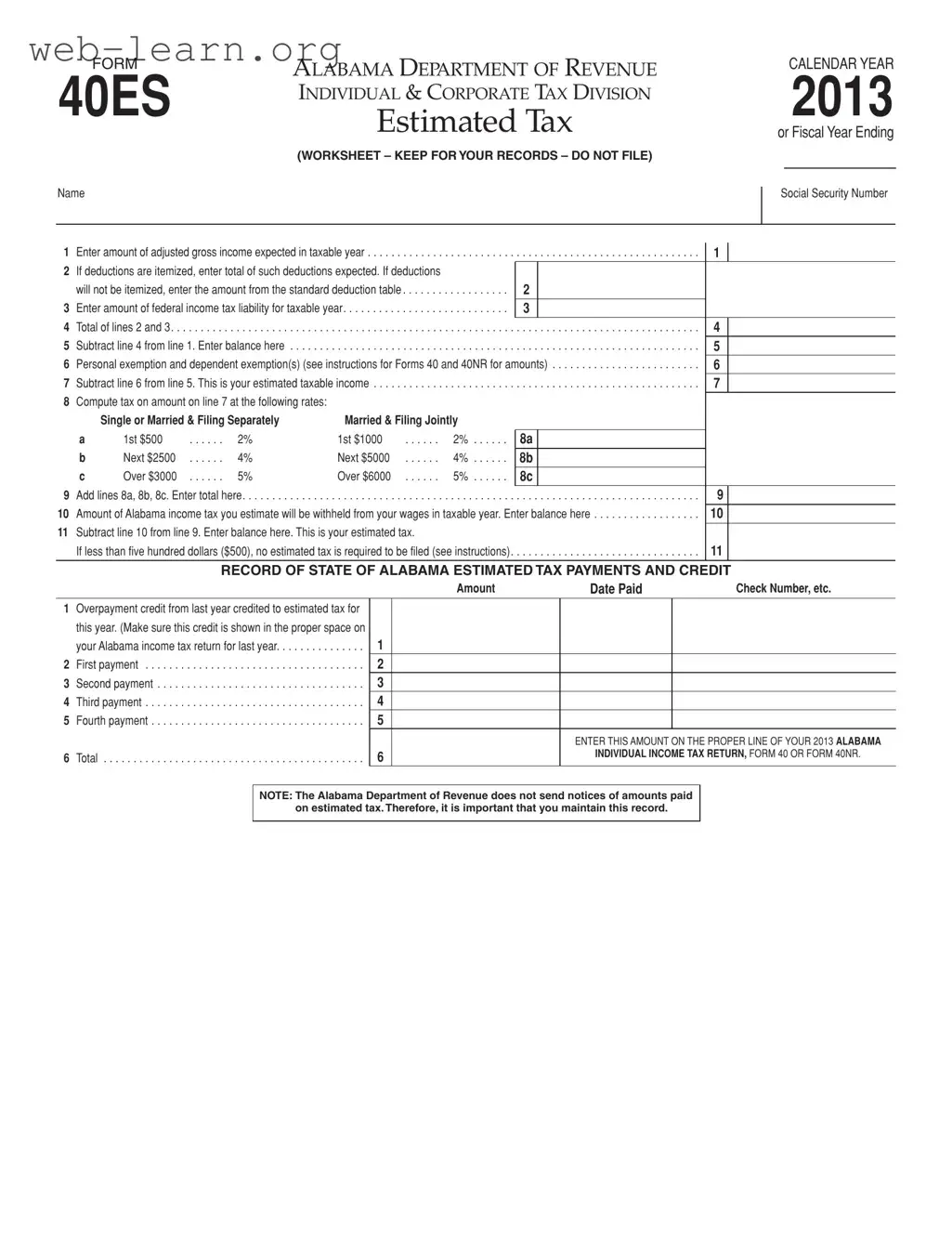 Blank Alabama 40Es Form
