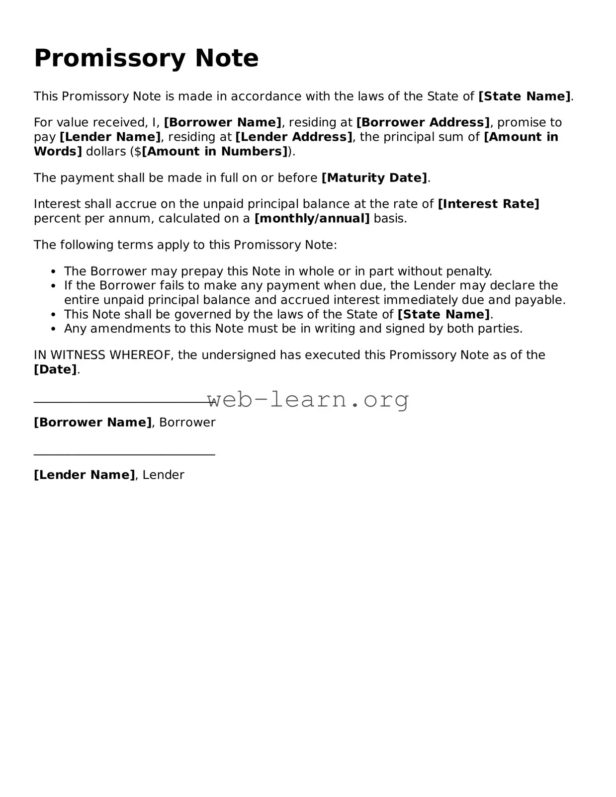 Attorney-Approved Promissory Note Template