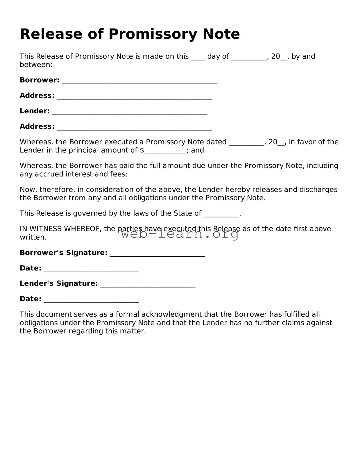 Attorney-Approved Release of Promissory Note Template