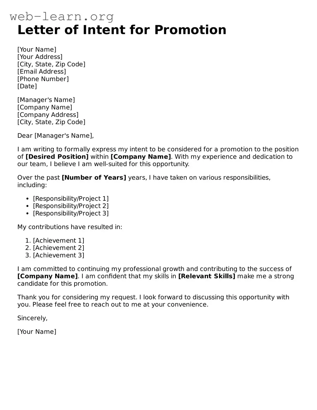 Attorney-Approved Letter of Intent for Promotion Template