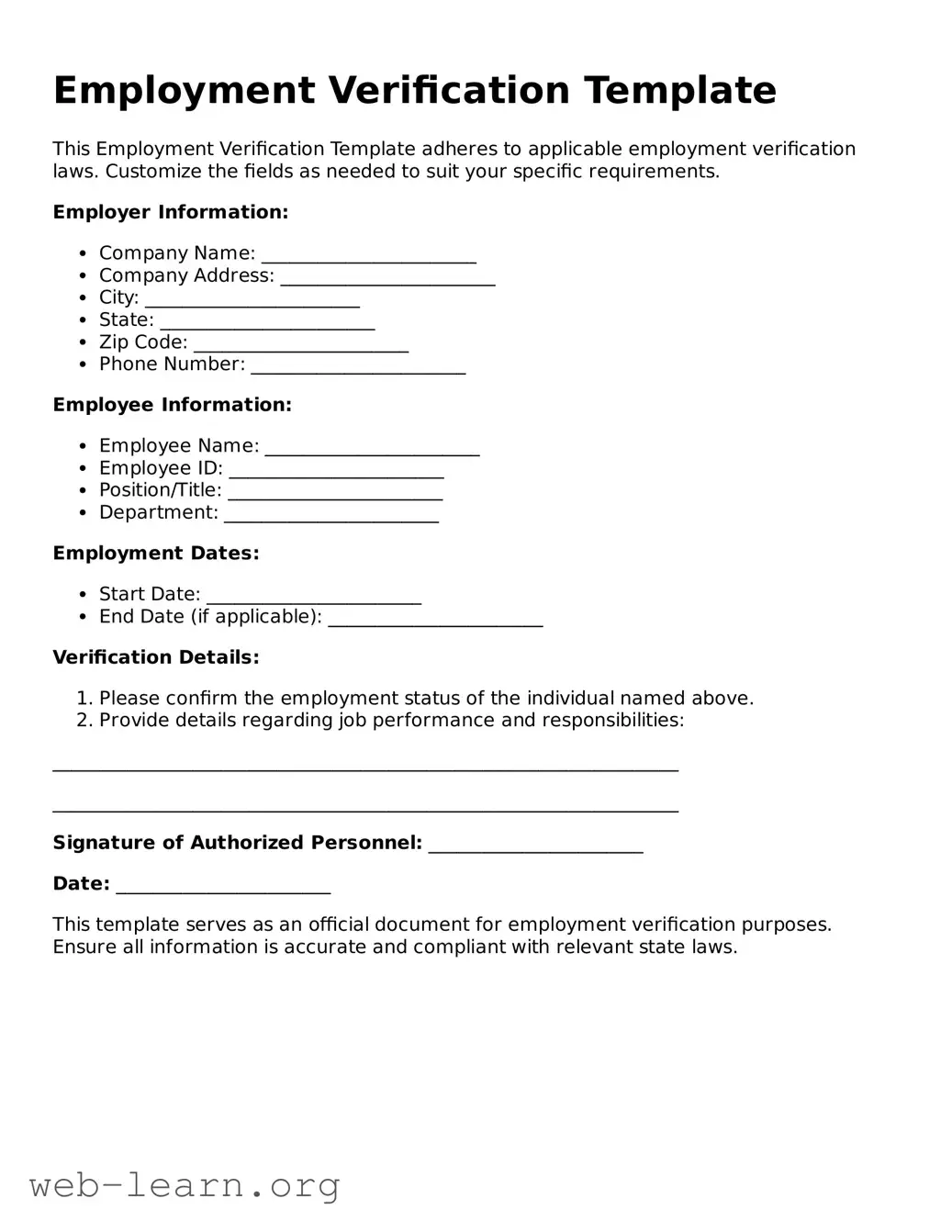 Attorney-Approved Employment Verification Template