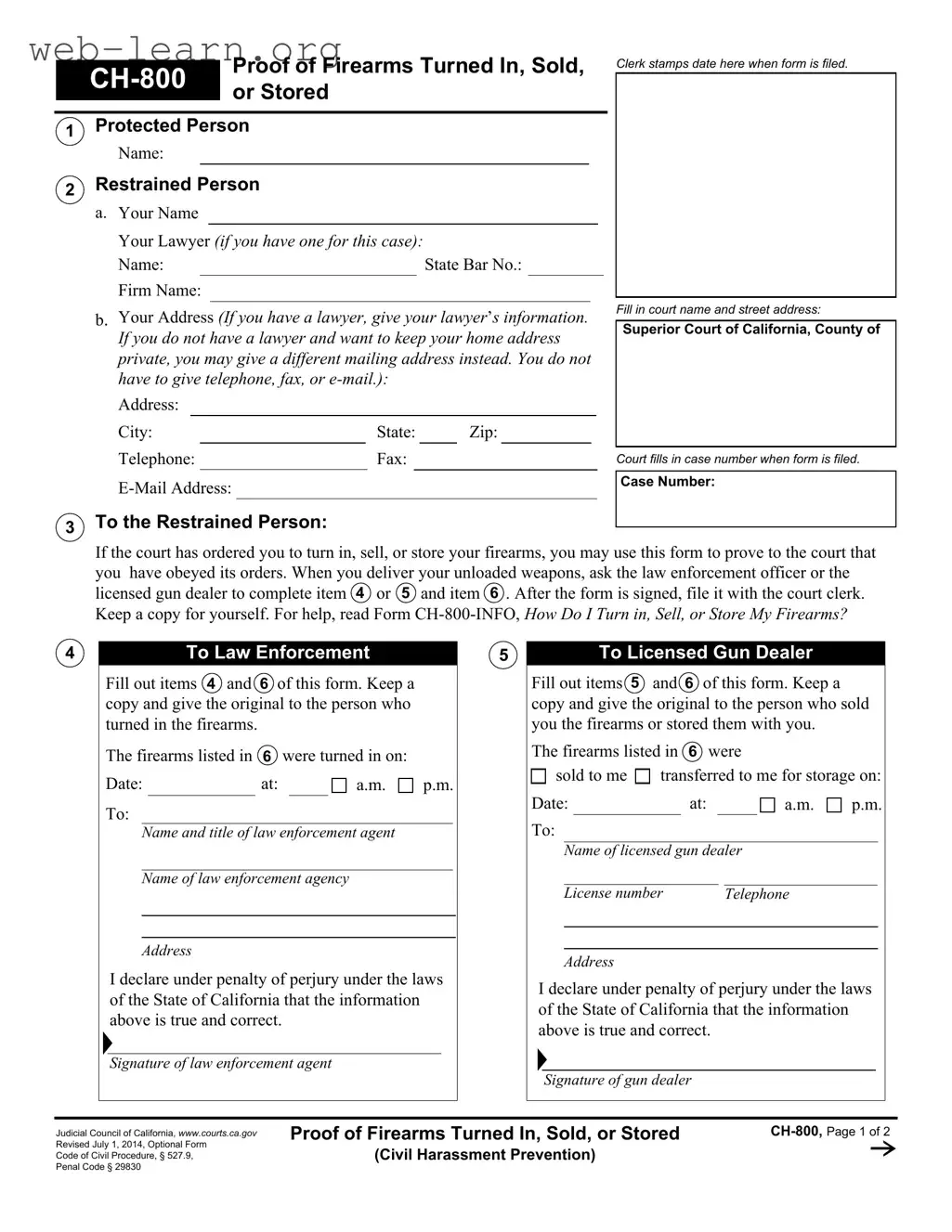 Blank California Ch 800 Form