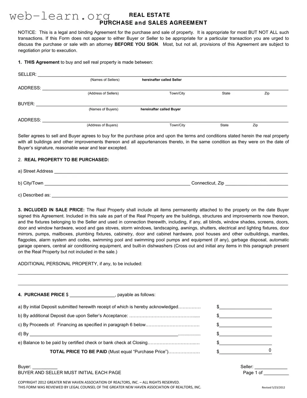 Blank Connecticut Real Estate Form
