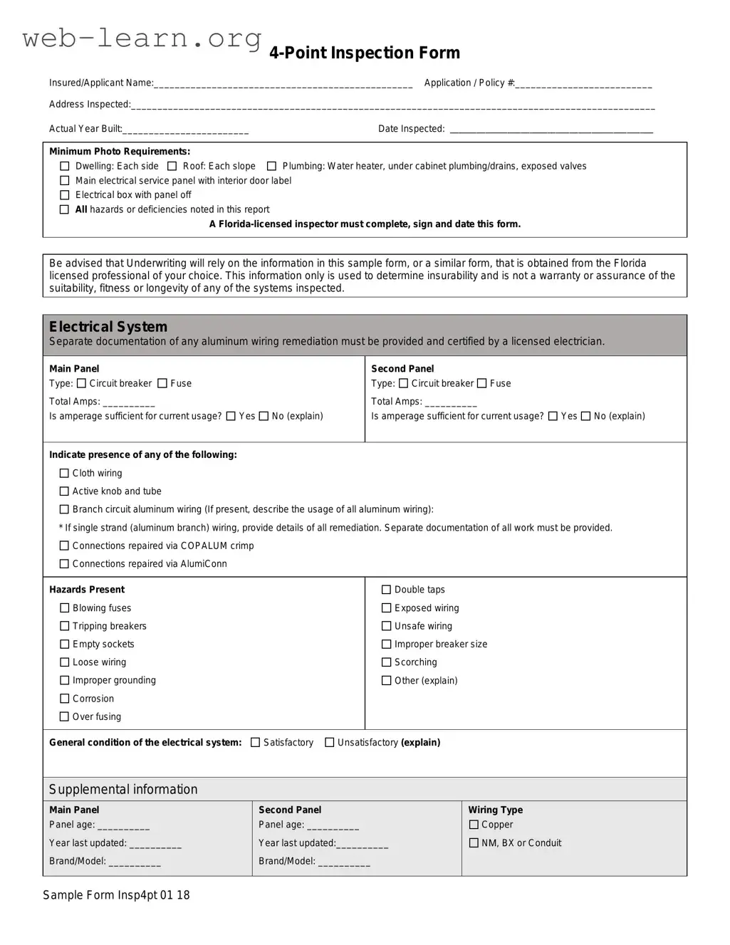 Blank 4 Point Inspection Form