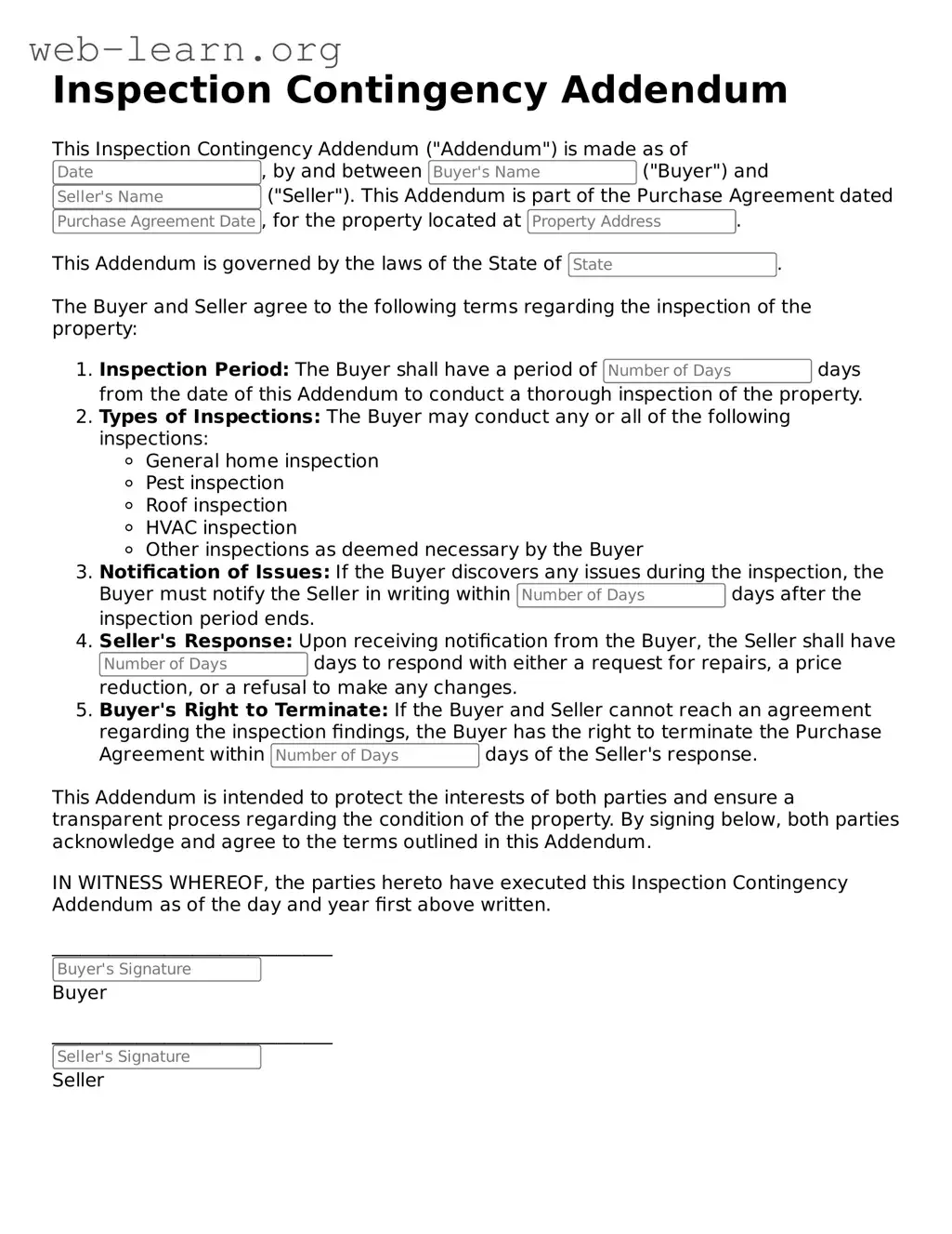 Attorney-Approved Inspection Contingency Addendum Template