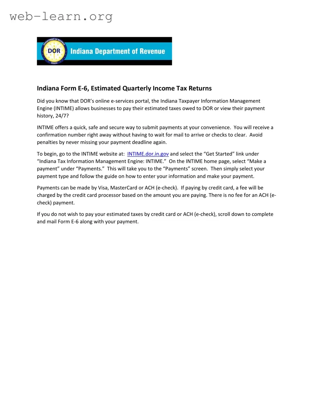 Blank E 6 Indiana Form