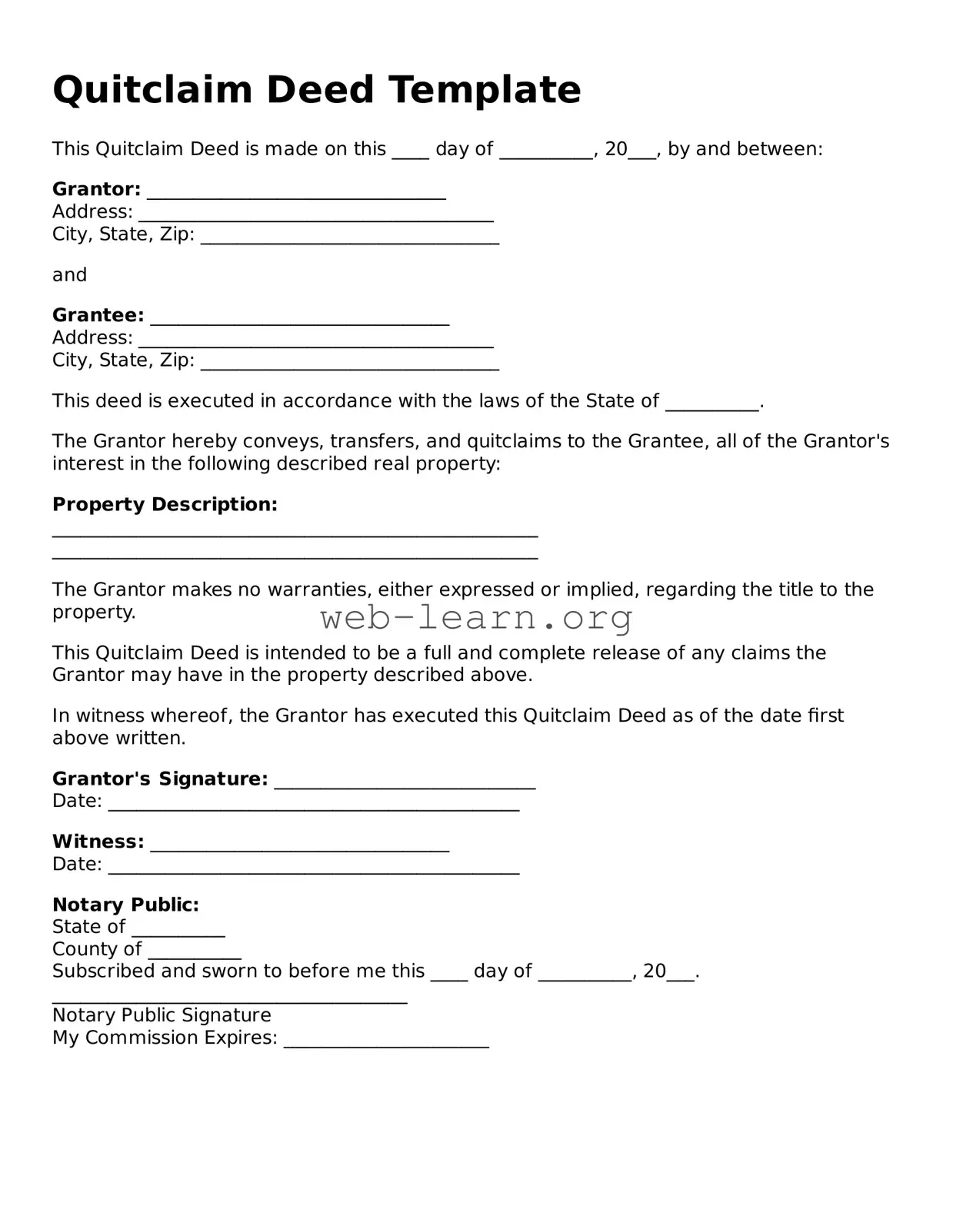 Attorney-Approved Quitclaim Deed Template