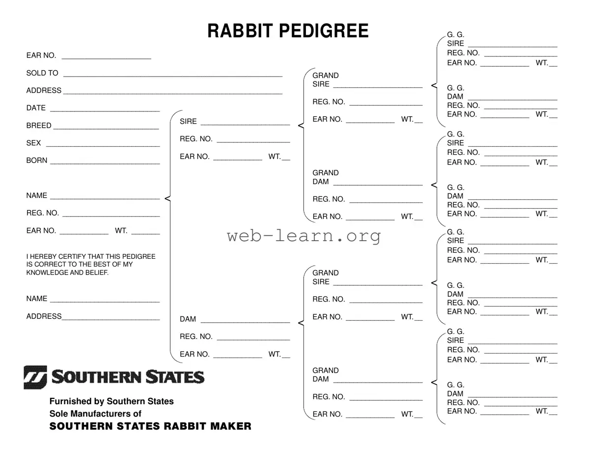 Blank Rabbit Pedigree Form