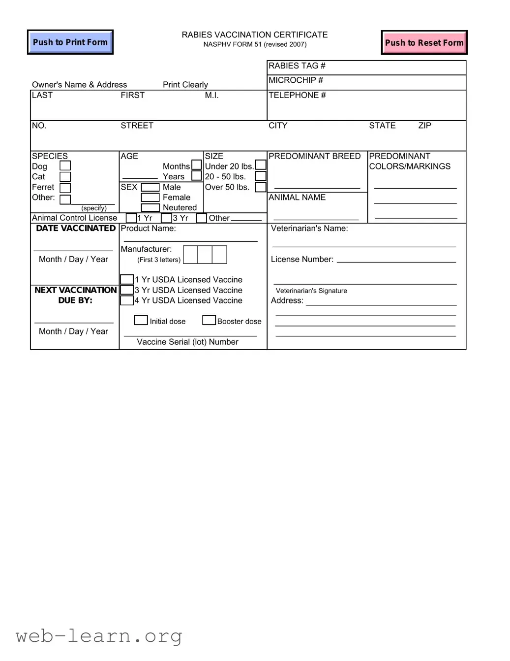 Blank Rabies Certificate Form