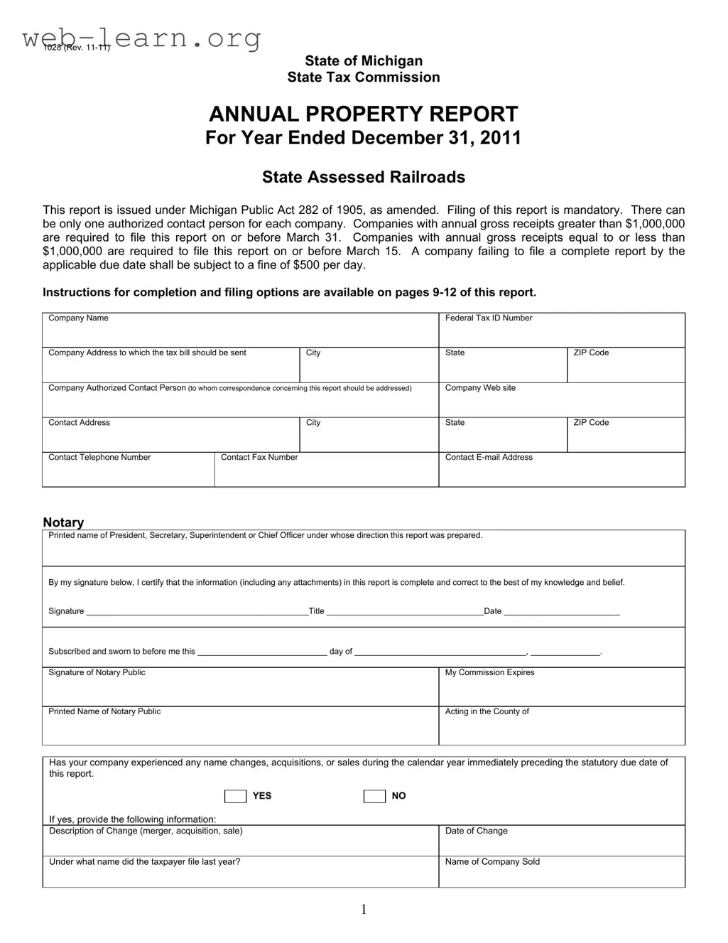 Blank Michigan 1028 Form