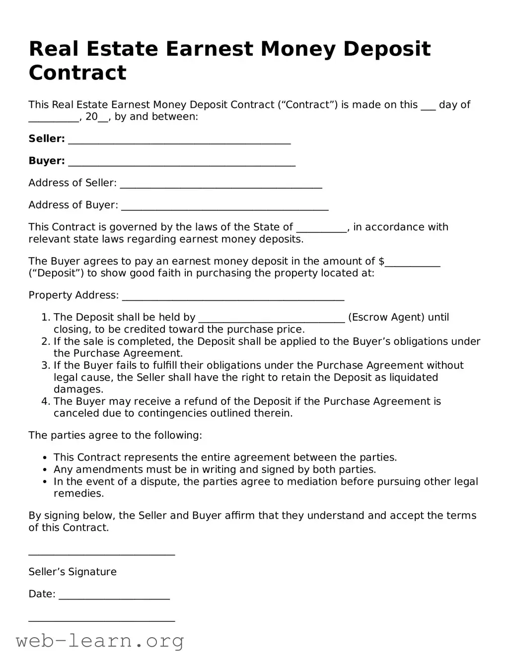 Attorney-Approved Real Estate Earnest Money Deposit Contract Template